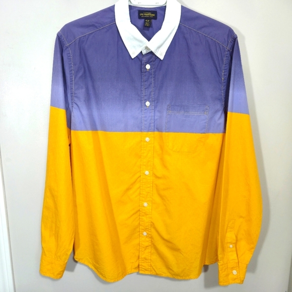 ⭐️CPO Provisions Colorblock Purple and Yellow Button-Up Shirt Size Med - Picture 1 of 4